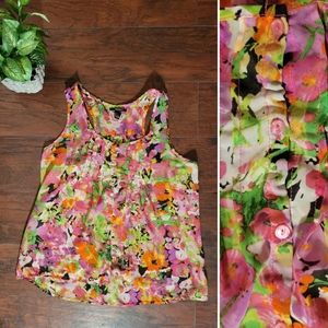 Forever 21, sheer see-through racerback floral blouse, tank top shirt, Size L